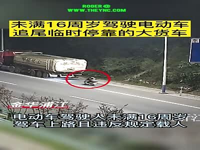A child on a bike crashed into the back end of a truck in Lifeng Village 