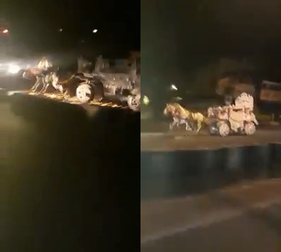Carriage With Horses out of Control Impact Against a Truck