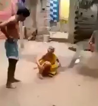Cruel son brutally beating his mentally ill mother
