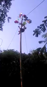 Guy falls off pole.....