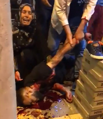 Crying Woman comforts her Dead Husband in a Bloody Mess