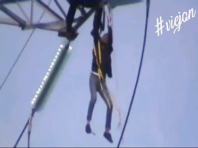 Work accident man falls from electric tower