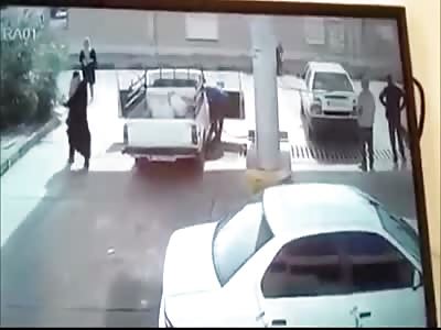 Pick Up Truck Explodes At Gas Station.
