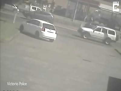 Man is hit by a car and then he crawls back in it.
