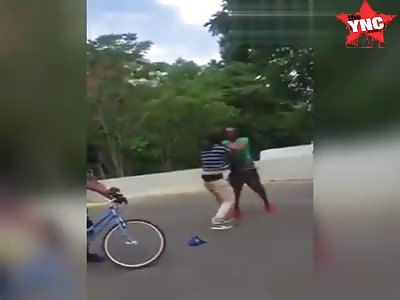 Man throws another man off a bridge during fight