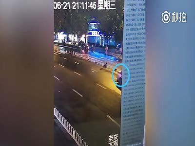 Car smashes into 2 people and then runs 1 over