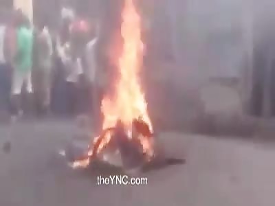 Woman is burned alive bonfire style