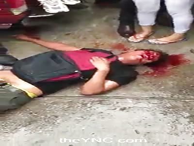 Thief's face covered in blood after being beaten