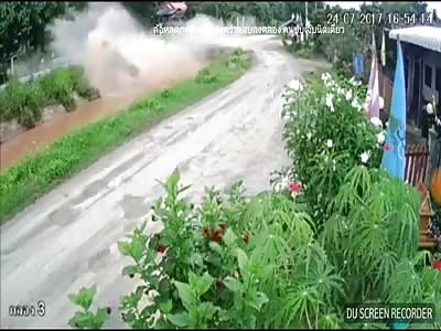 Car smashes into a drain at high speed