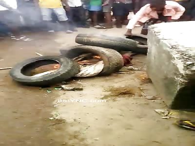 Suspected Kidnapper Burned With Tyres by Mob