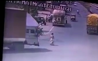 Oblivious Indian Woman Gets Crushed by Truck 
