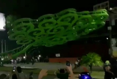 Protestor Gets Crushed by Huge Falling Sculpture  -  Slow Mo @00:48