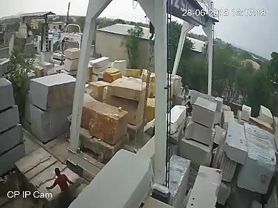 Damn! Indian Workers Chest Crushed by Granite Blocks @00:42