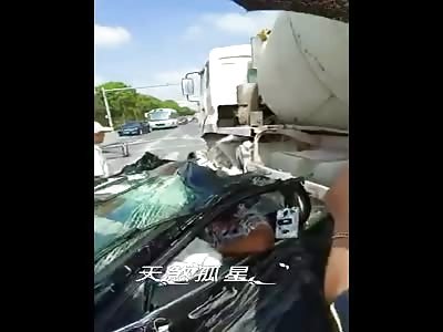 Cement Truck Crushes Car + Aftermath