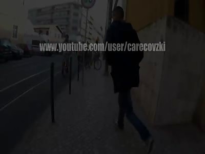 Failed attempt of bicycle theft filmed in Lisbon in the first person
