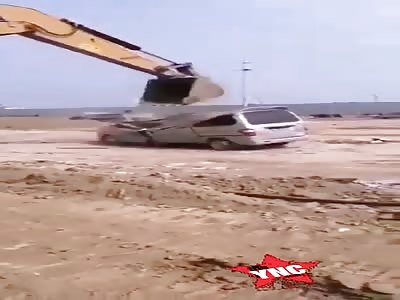truck crushed by tractor