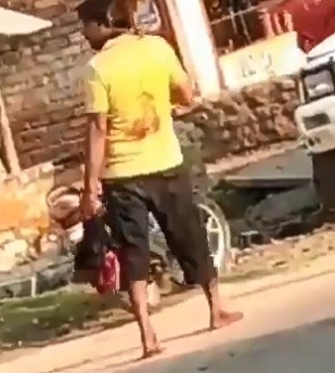 Walking with his wife's head