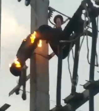 Electrocuted Male Alive On Fire