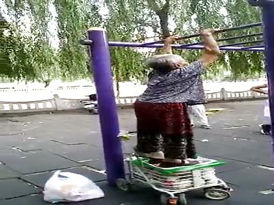Strong old woman doing excise