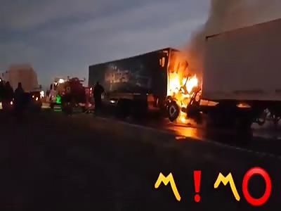 Trailer fires after crashing into another