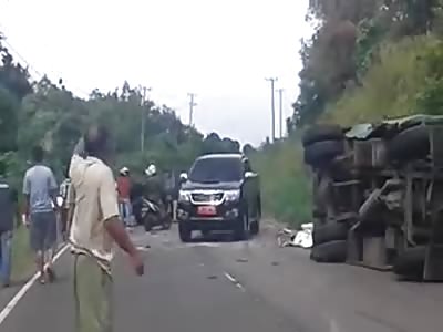 strong accident leaves a man hanging from the destroyed car