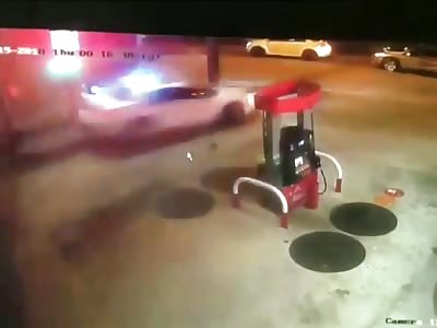 Surveillance video shows a deadly car accident at a gas station