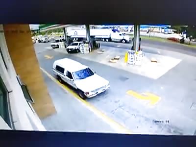 Driver is Riddled with Bullets at a Gas Station 