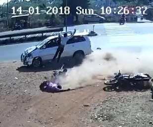 CRASH!..Motorcyclist Should be Watching Where He is