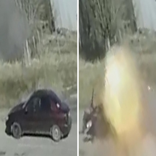 Russian Tank Blows Up Civilian Car, Kills Elderly Couple.