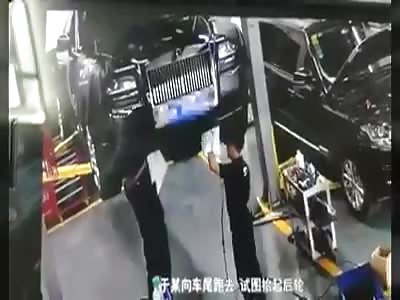 Rolls Royce Rolls Over on top of Worker and Killed him Instantly
