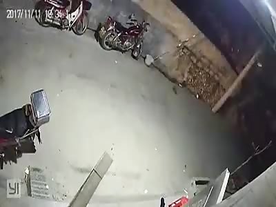The biker crashes on the pole