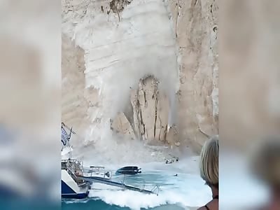 Massive Cliff Collapse on Navagio beach Greece