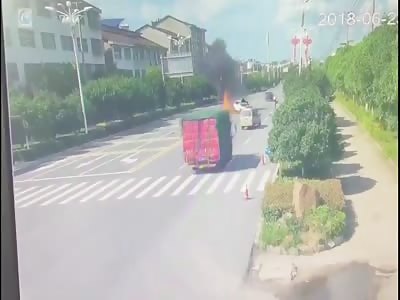 Speeding biker crashes head on into a car.