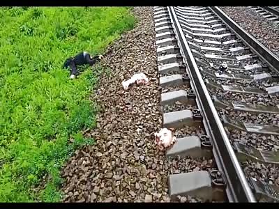 Pieces of a person killed by train 
