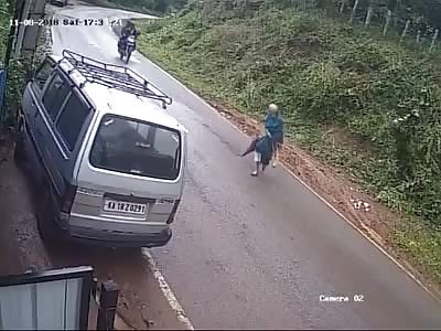 Old lady vs motorcycle 