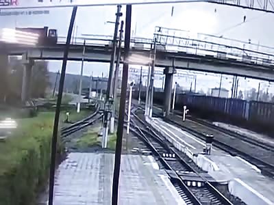 Bridge Collapses on Railway as Truck Drives Across it(Better Quality)