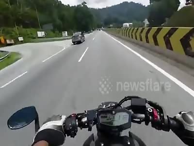 Superbike accident caught by dashcam
