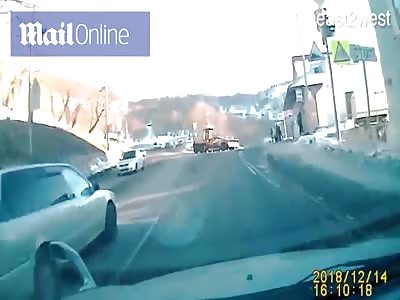 Shocking moment out-of-control snow plough hits woman in Russia