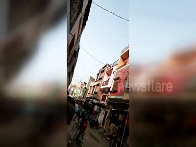 Three storey house collapsed in busy road in India