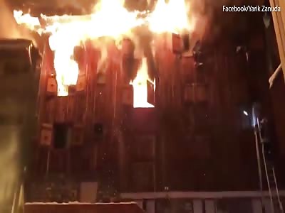 Man jumps out a building ravaged by the fire in Courchevel