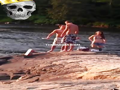 Dude Gets Knocked Out In Front Of His Girlfriend Into A River!