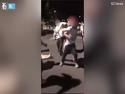 Chilling moment woman is knocked unconscious by a man during brawl
