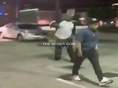 Big Man Pulls Up And Punches Dude For Hitting His Own Girlfriend!
