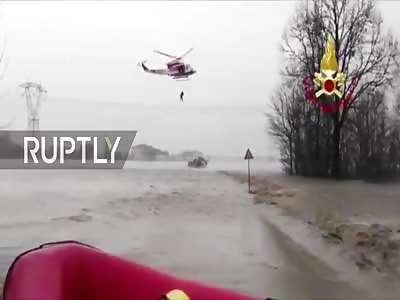 Helicopter rescues locals amid flooding in Castel Maggiore, Bologna