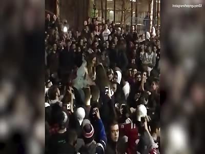 Two girls fight during Super Bowl celebration at UMass Amherst