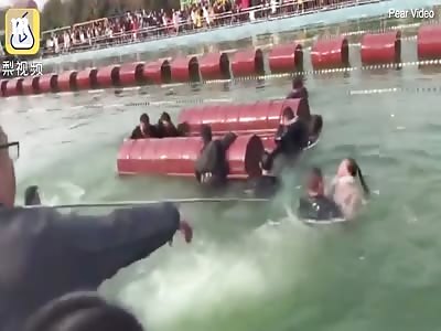 Moment overcrowded tour boat capsizes in front of visitors