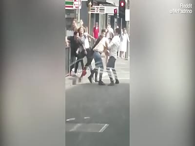 Huge brawl that started outside a busy pub spills onto the roads