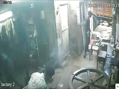 Moment workers phone explodes in his pocket leaving him with burns