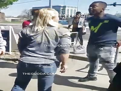 Woman Pulls A Knife On Black Girl And Gets Tag Teamed By Shorty...