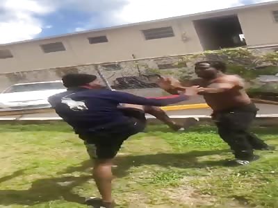 Skinny Guy Knocks Out Big Dude For Hitting A Female